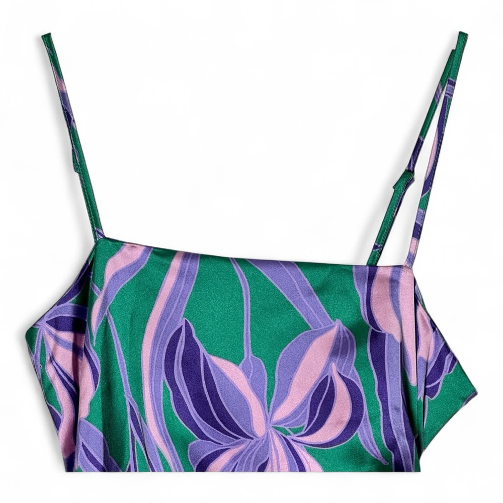 House of Harlow 1960 Satin Floral Maxi Dress Small Green Purple Slit Summer - Picture 6 of 14